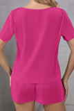 Round Neck Short Sleeve Top and Shorts Set - Trendsi - Flyclothing LLC