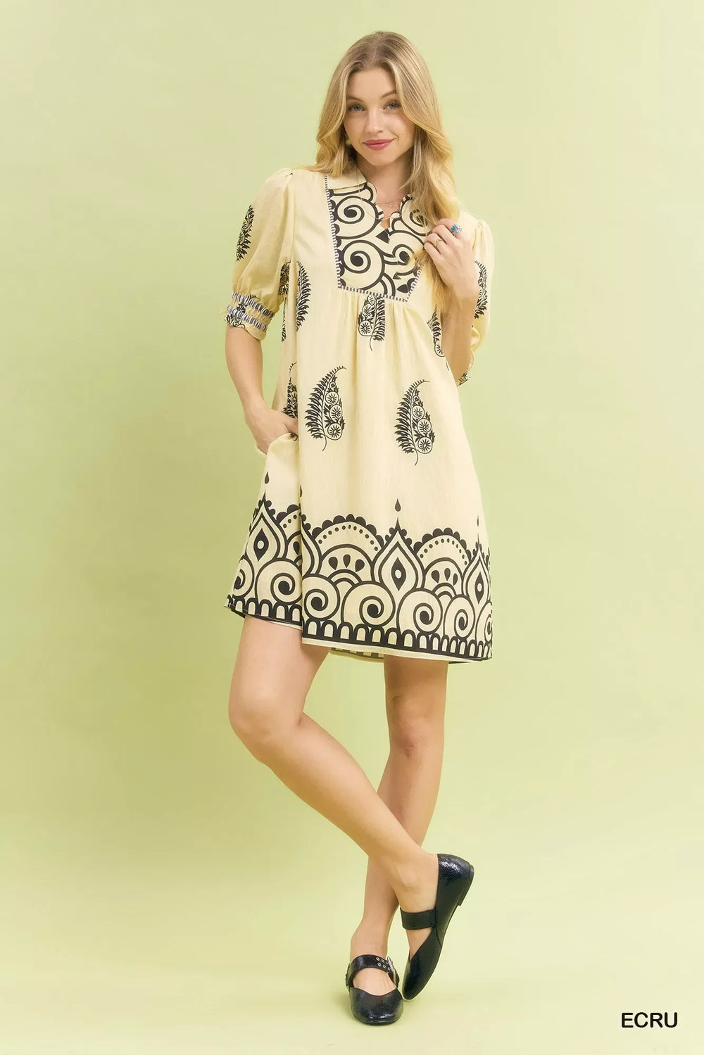 Umgee Paisley Mandala Print Babydoll Dress - Trendsi - Flyclothing LLC