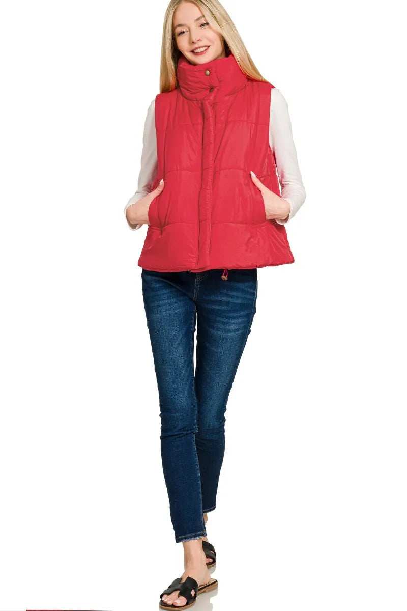 Zenana High Neck Zip-Up Vest Coat - Trendsi - Flyclothing LLC