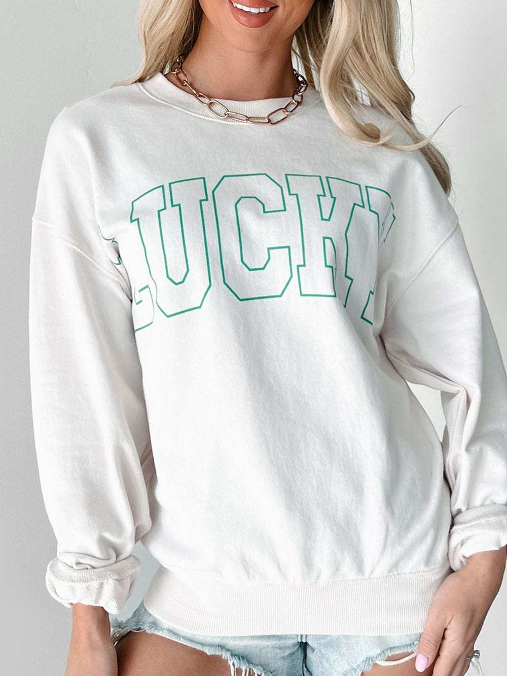 LUCKY Graphic Round Neck Long Sleeve Sweatshirt - Trendsi - Flyclothing LLC