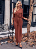 Slit Twisted Surplice Long Sleeve Dress - Trendsi - Flyclothing LLC