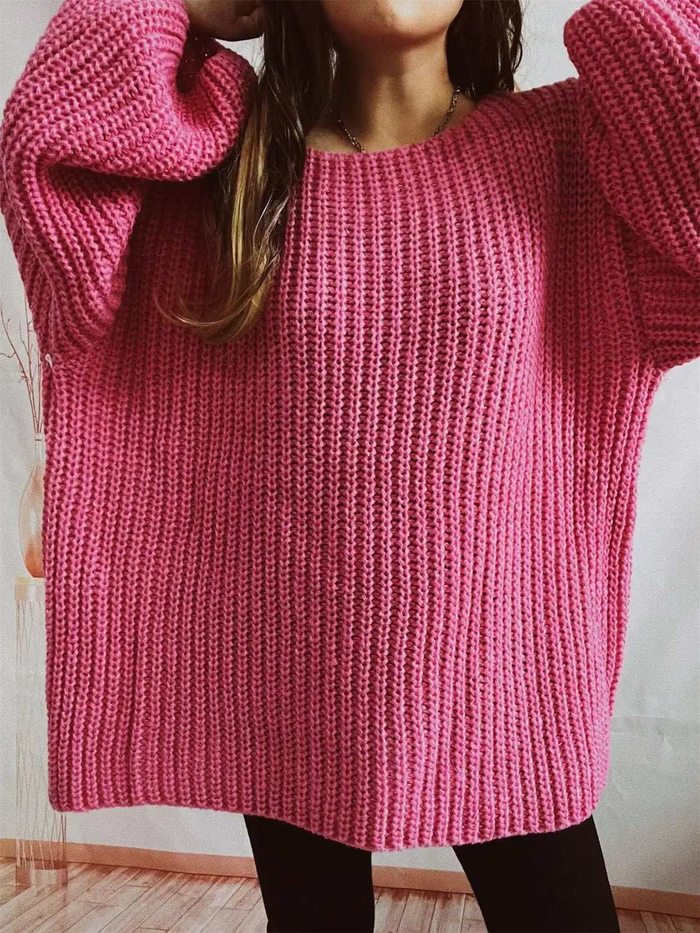 Boat Neck Long Sleeve Sweater with Belt - Trendsi - Flyclothing LLC