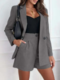 One Button Lapel Collar Blazer and Shorts Set - Trendsi - Flyclothing LLC