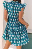 Printed Tie Neck Ruffled Cap Sleeve Dress - Trendsi - Flyclothing LLC
