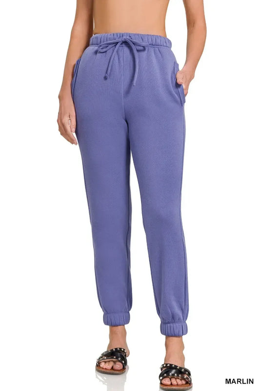 Zenana Fleece Drawstring Joggers With Pocket - Trendsi - Flyclothing LLC