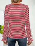 Striped Square Neck Flounce Sleeve Top - Trendsi - Flyclothing LLC