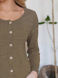 Button Up Round Neck Long Sleeve Cardigan - Trendsi - Flyclothing LLC