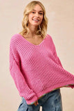 BiBi V-Neck Sweater with Colorful Trim - Trendsi - Flyclothing LLC