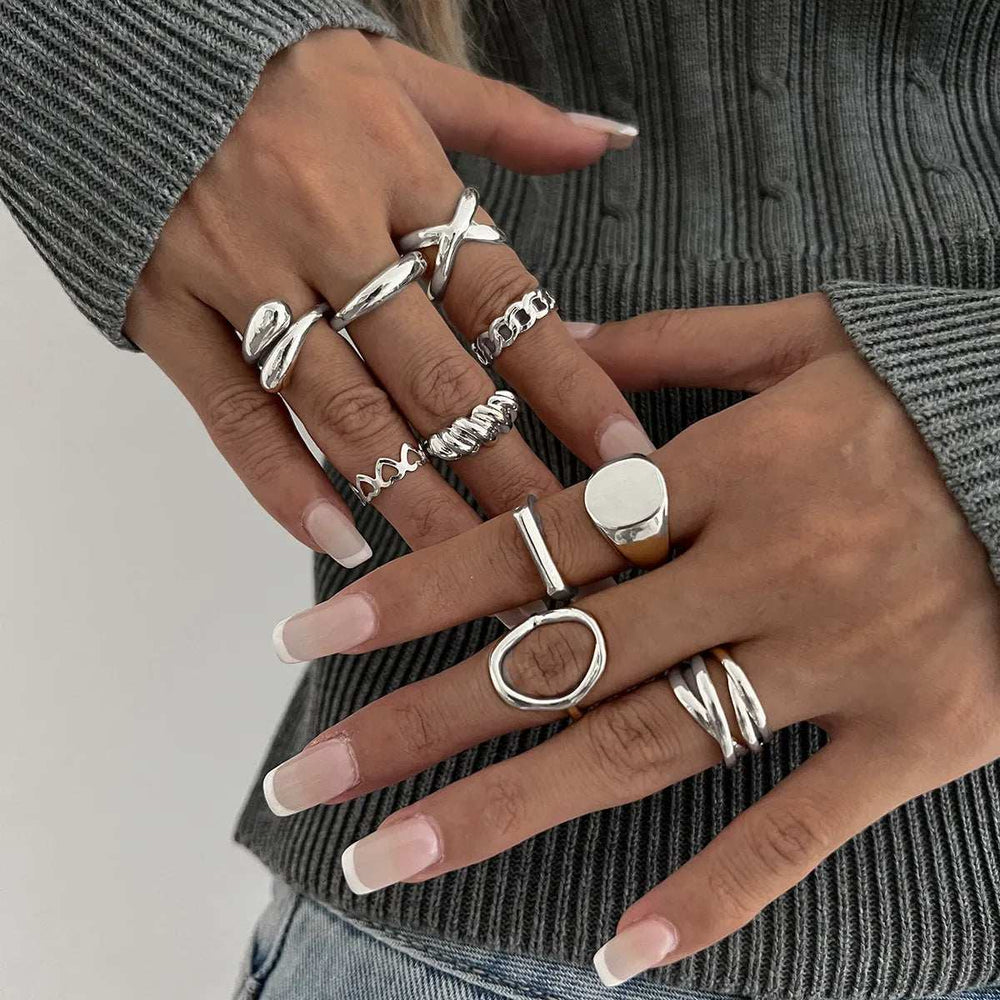 10-Piece Alloy Geometric Ring - Trendsi - Flyclothing LLC