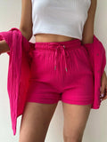 Textured Button Up Shirt and Shorts Set - Trendsi - Flyclothing LLC