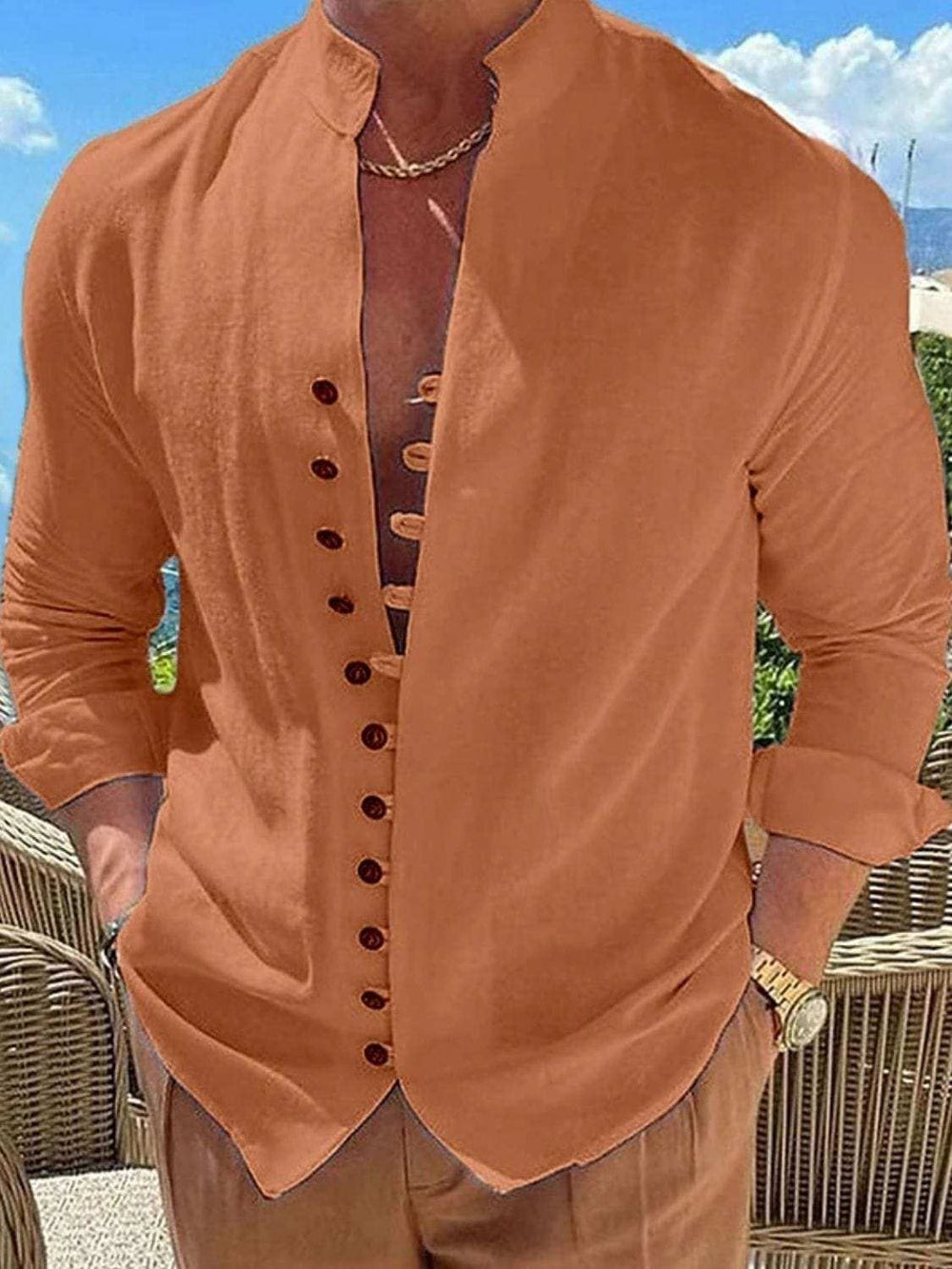 Men's Full Size Button Front Long Sleeve Shirt Plus Size - Trendsi - Flyclothing LLC