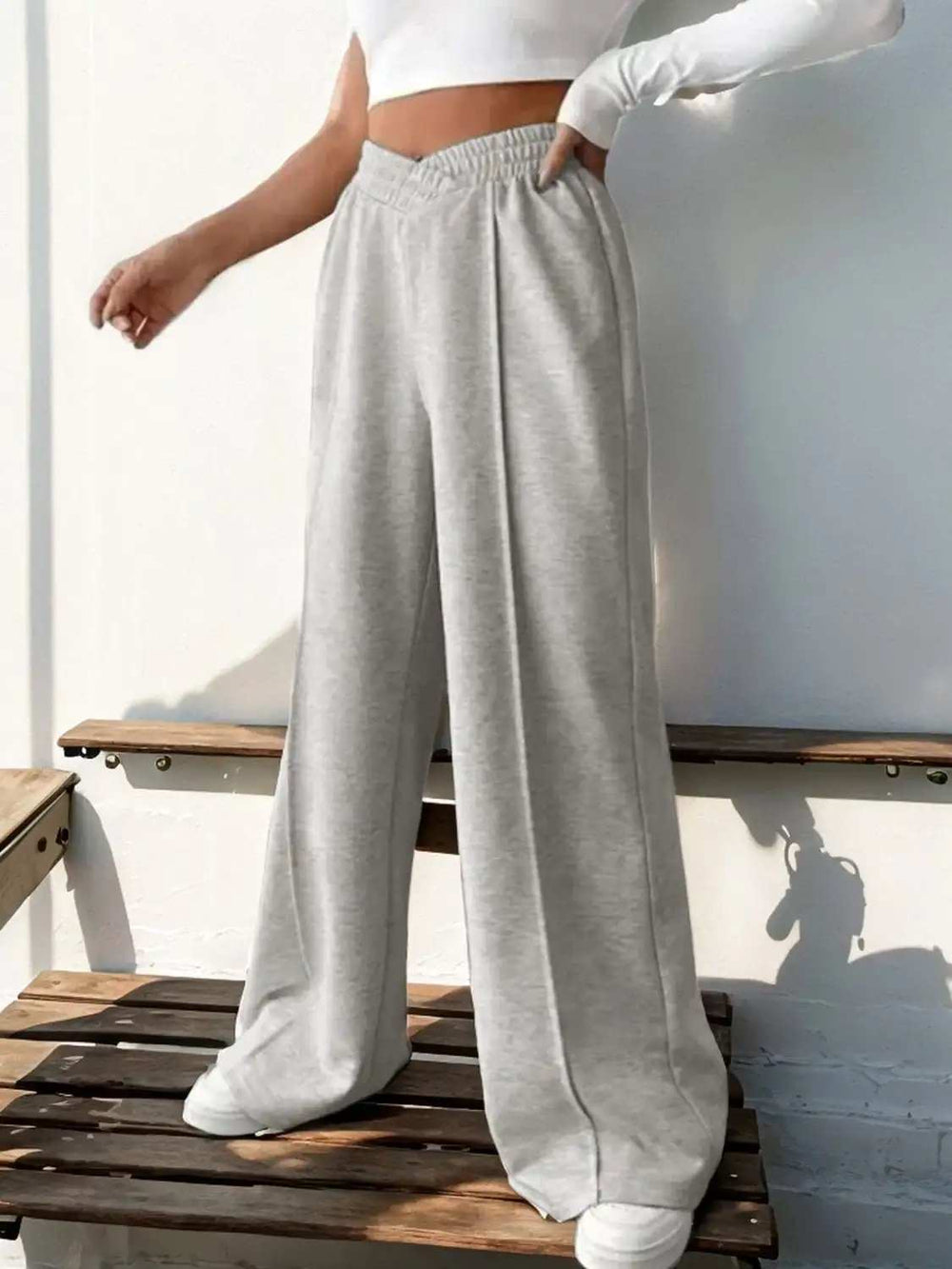 Elastic Waist Wide Leg Pants - Trendsi - Flyclothing LLC