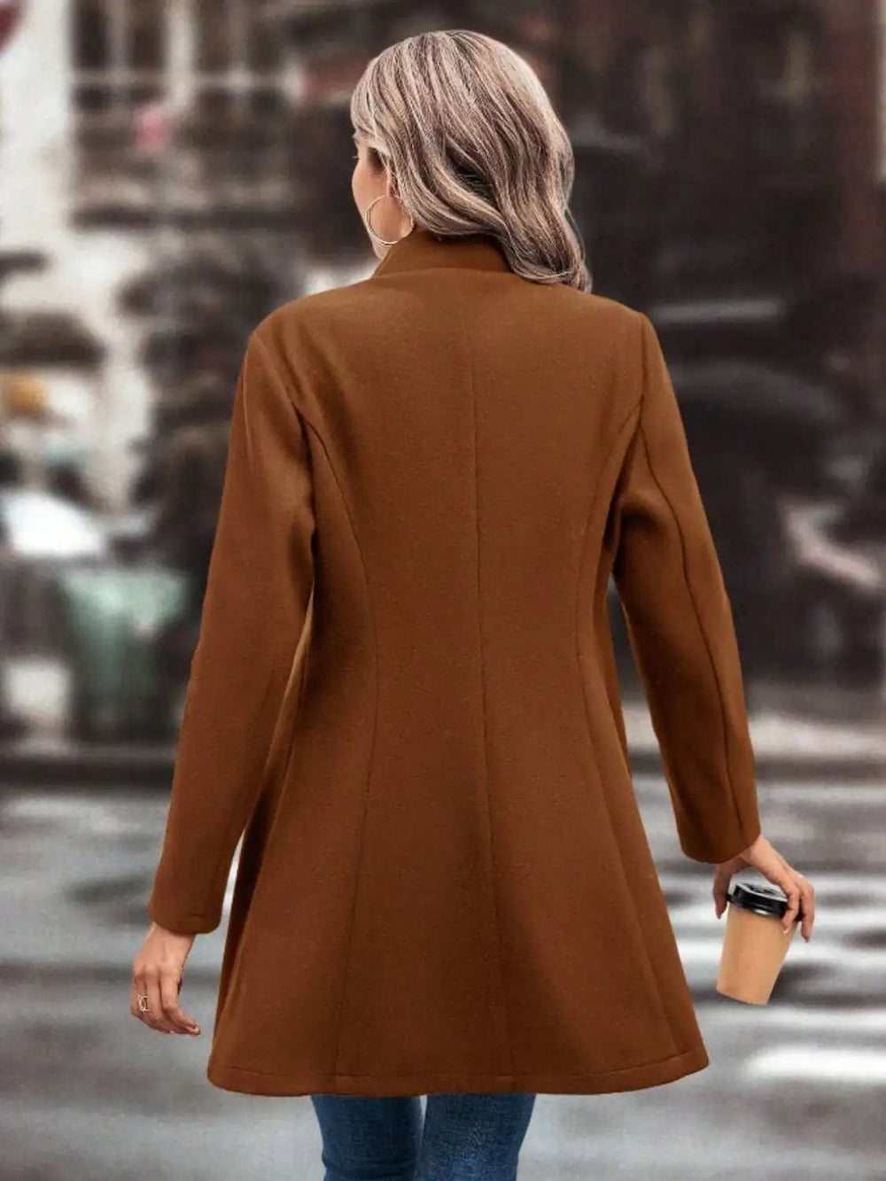Collared Neck Button Up Long Sleeve Coat - Trendsi - Flyclothing LLC