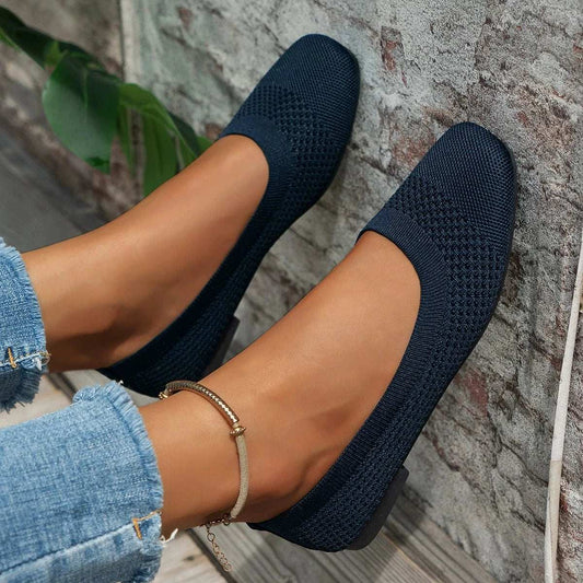 Square Toe Solid Color Mesh Slip-Ons - Trendsi - Flyclothing LLC