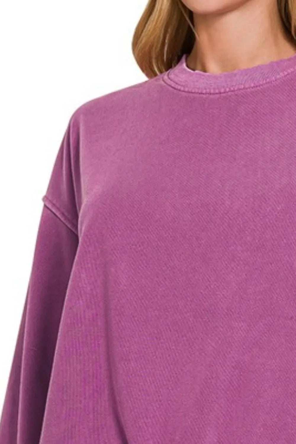 Zenana Soft Fleece Pigment Dye Round-neck Sweatshirts - Trendsi - Flyclothing LLC