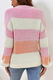 Striped Color Block Round Neck Long Sleeve Sweater - Trendsi - Flyclothing LLC