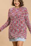 Umgee Full Size Distressed Hem Multicolored Round Neck Knit Tunic Dress Plus Size - Trendsi - Flyclothing LLC