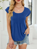 Pleated Front Scoop Neck T-Shirt - Trendsi - Flyclothing LLC