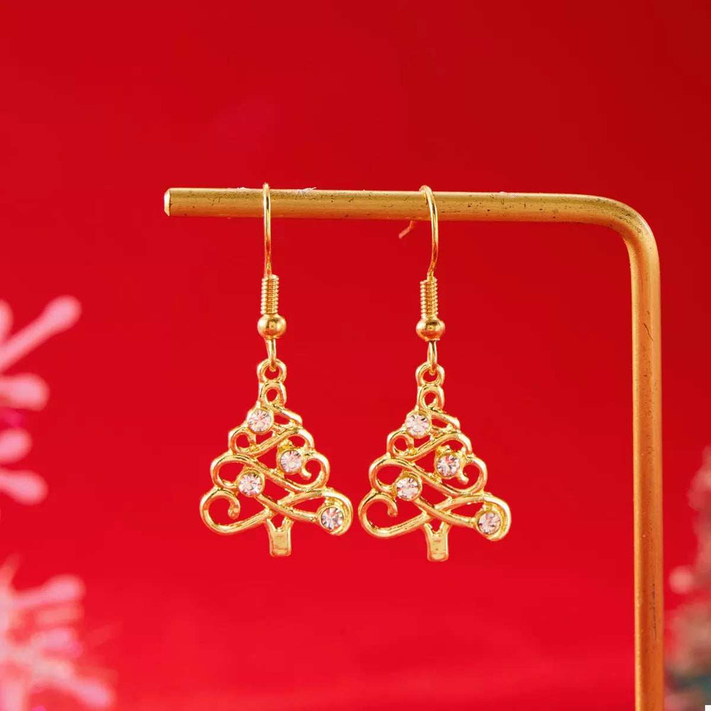 18K Gold-Plated Rhinestone Christmas Tree Dangle Earrings - Trendsi - Flyclothing LLC