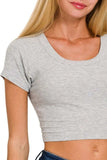 Zenana Ribbed Scoop Neck Crop Short Sleeve Top - Trendsi - Flyclothing LLC
