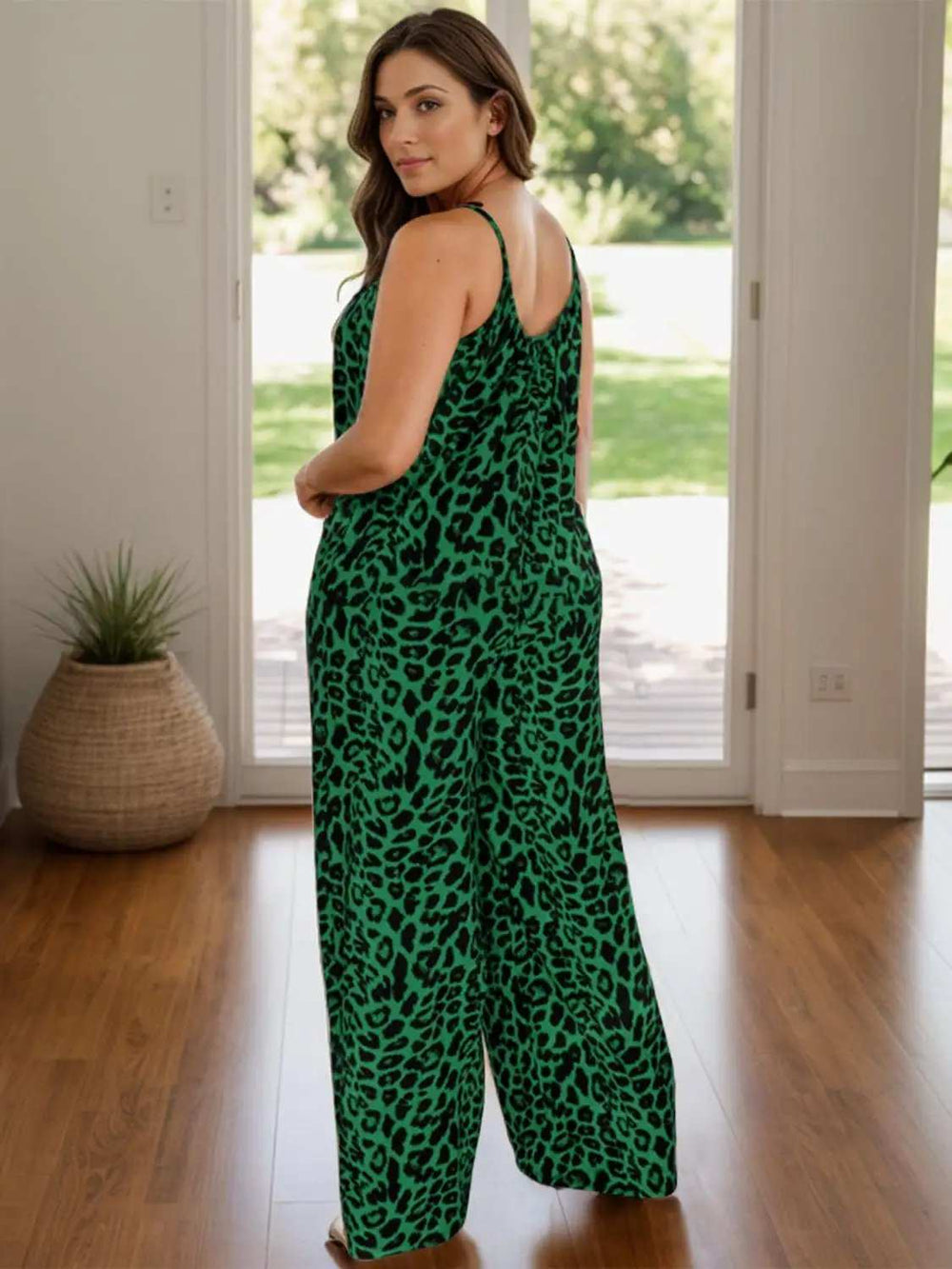 Full Size Leopard Scoop Neck Wide Leg Jumpsuit - Trendsi - Flyclothing LLC