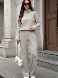 Ribbed Turtleneck Dropped Shoulder Top and Pants Sweater Set - Trendsi - Flyclothing LLC