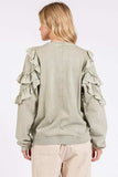 Mittoshop Ruffled Mineral Washed Round Neck Long Sleeve Sweatshirt - Trendsi - Flyclothing LLC
