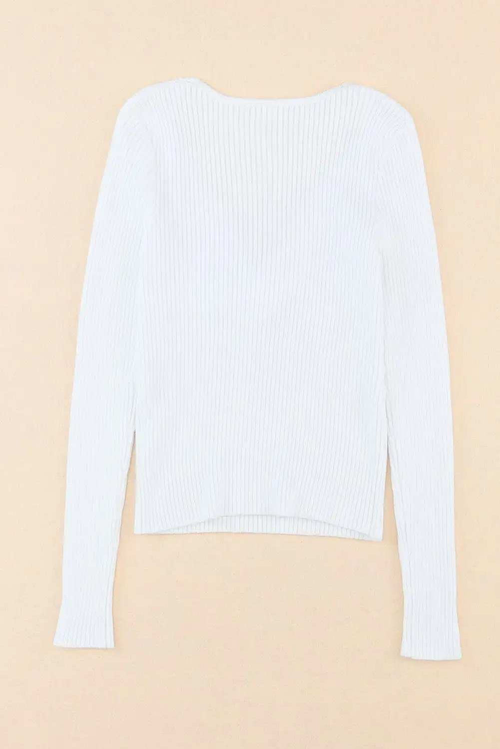 Crisscross V Neck Long Sleeve Knit Top - Trendsi - Flyclothing LLC