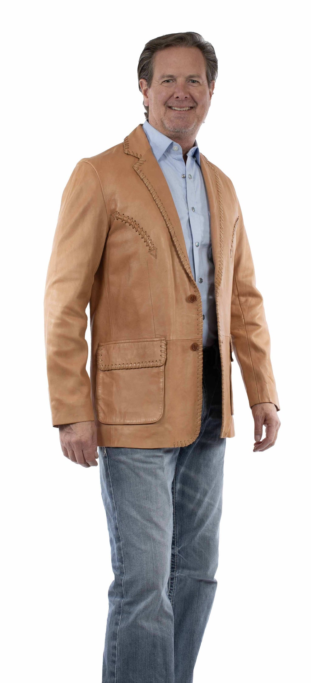Scully Leather 100% Leather Ranch Tan Whip Stitch Blazer - Scully Leather - Flyclothing LLC