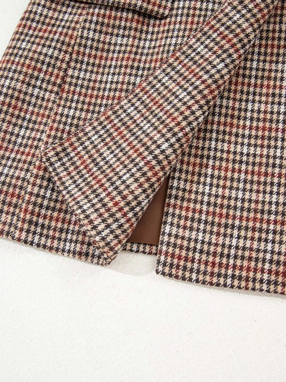 Houndstooth Lapel Collar Blazer - Trendsi - Flyclothing LLC