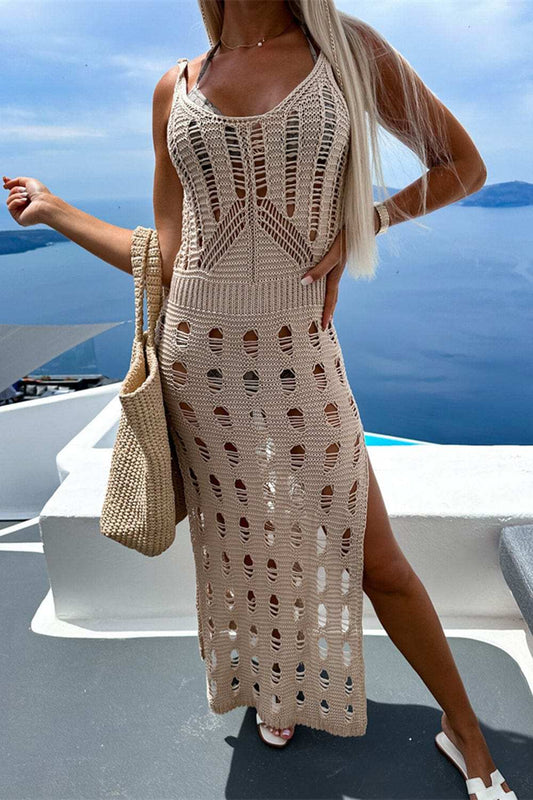 Openwork Slit Scoop Neck Sleeveless Cover Up - Trendsi - Flyclothing LLC