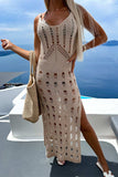 Openwork Slit Scoop Neck Sleeveless Cover Up - Trendsi - Flyclothing LLC