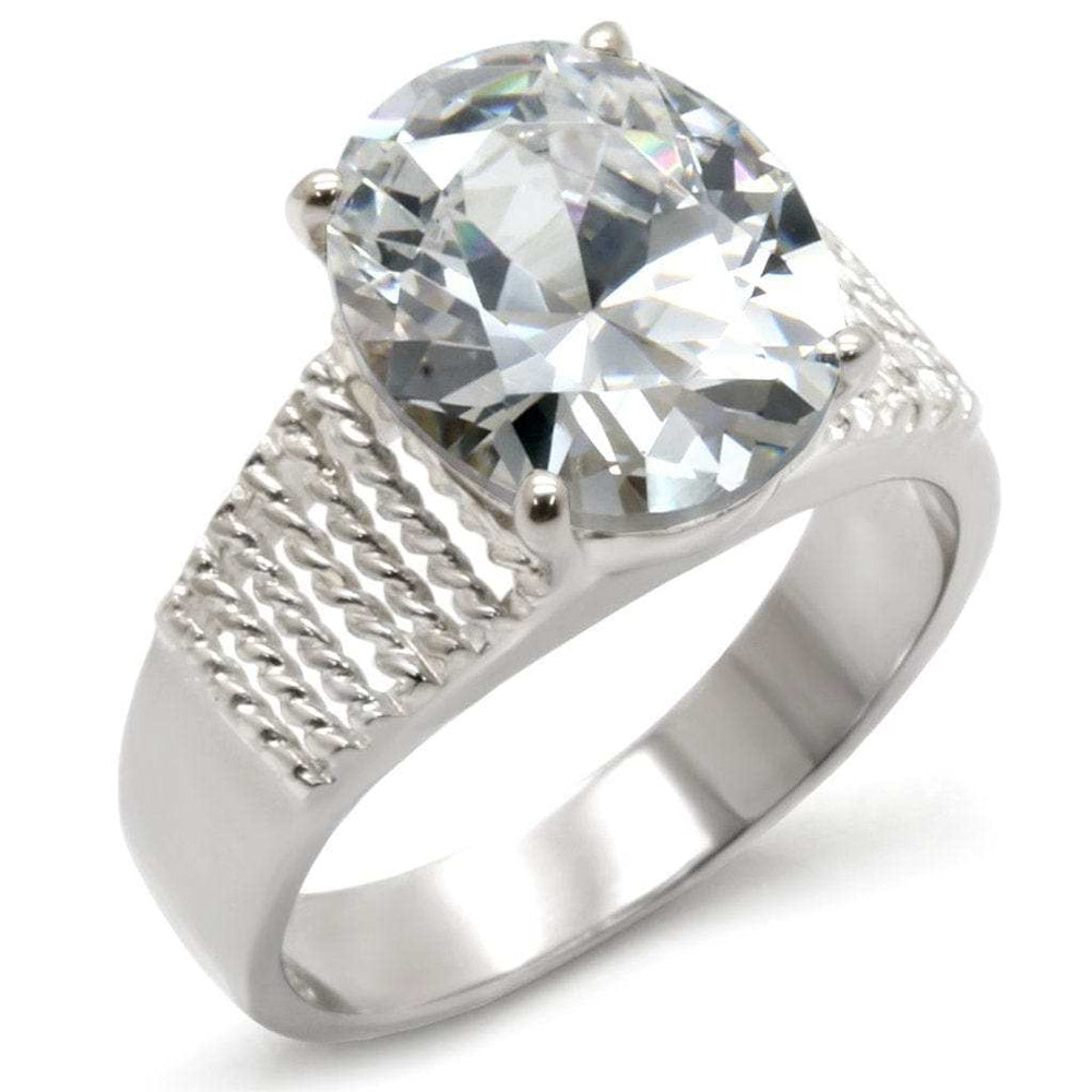 21118 - High-Polished 925 Sterling Silver Ring with AAA Grade CZ in Clear - Alamode - Flyclothing LLC