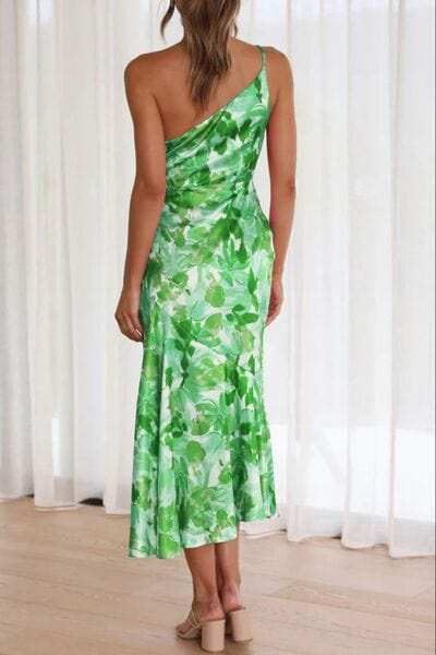 Ruched Printed Single Shoulder Midi Dress - Trendsi - Flyclothing LLC