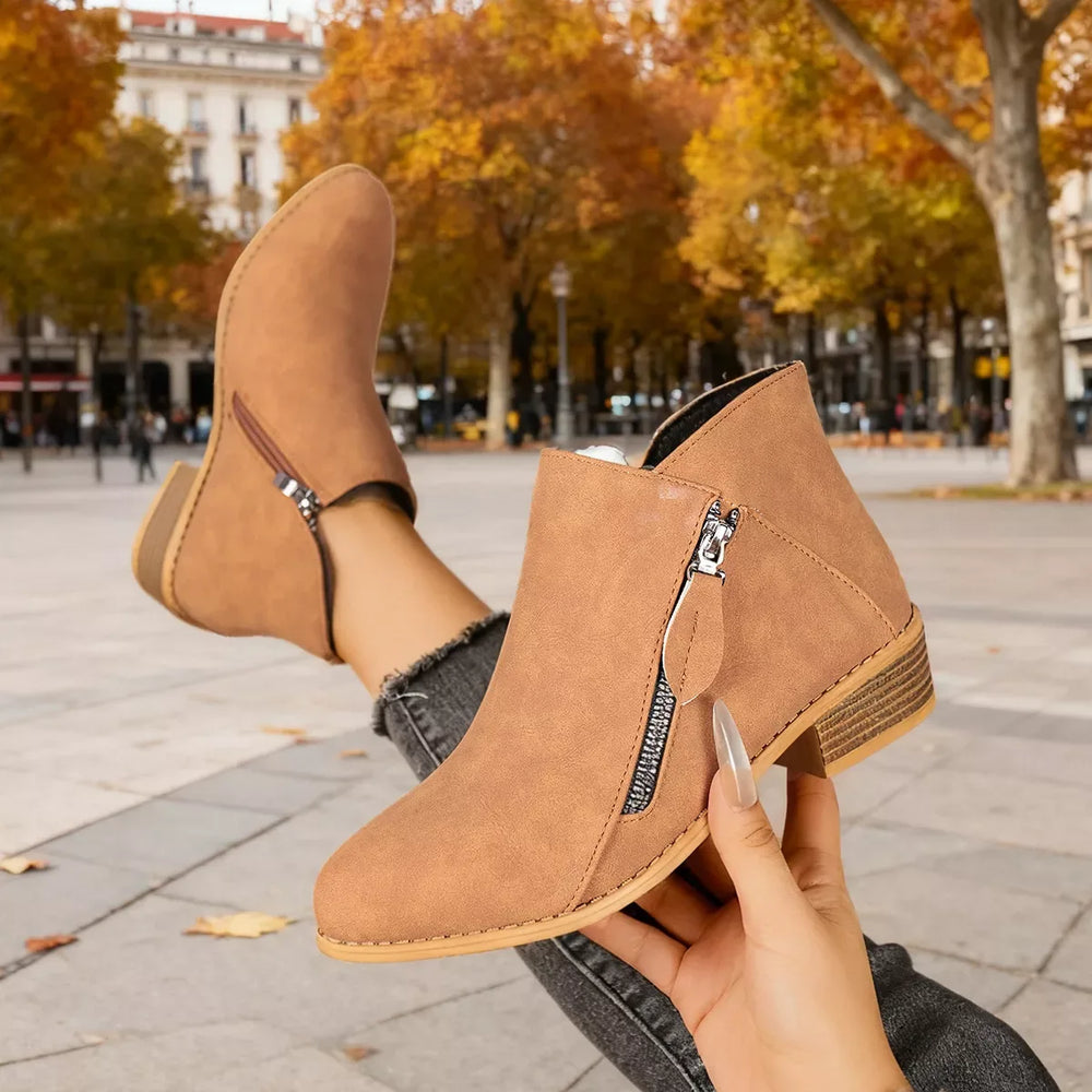 Size Zipper Block Heels Boots - Trendsi - Flyclothing LLC