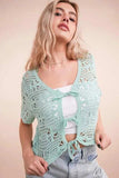 VERY J Front Tie Crochet Crop Top - Trendsi - Flyclothing LLC