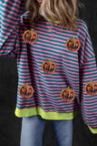 Pumpkin Striped Round Neck Long Sleeve Sweatshirt - Trendsi - Flyclothing LLC