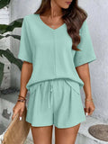 V-Neck Half Sleeve Top and Shorts Set - Trendsi - Flyclothing LLC