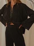 Button Up Long Sleeve Top and Pants Set - Trendsi - Flyclothing LLC