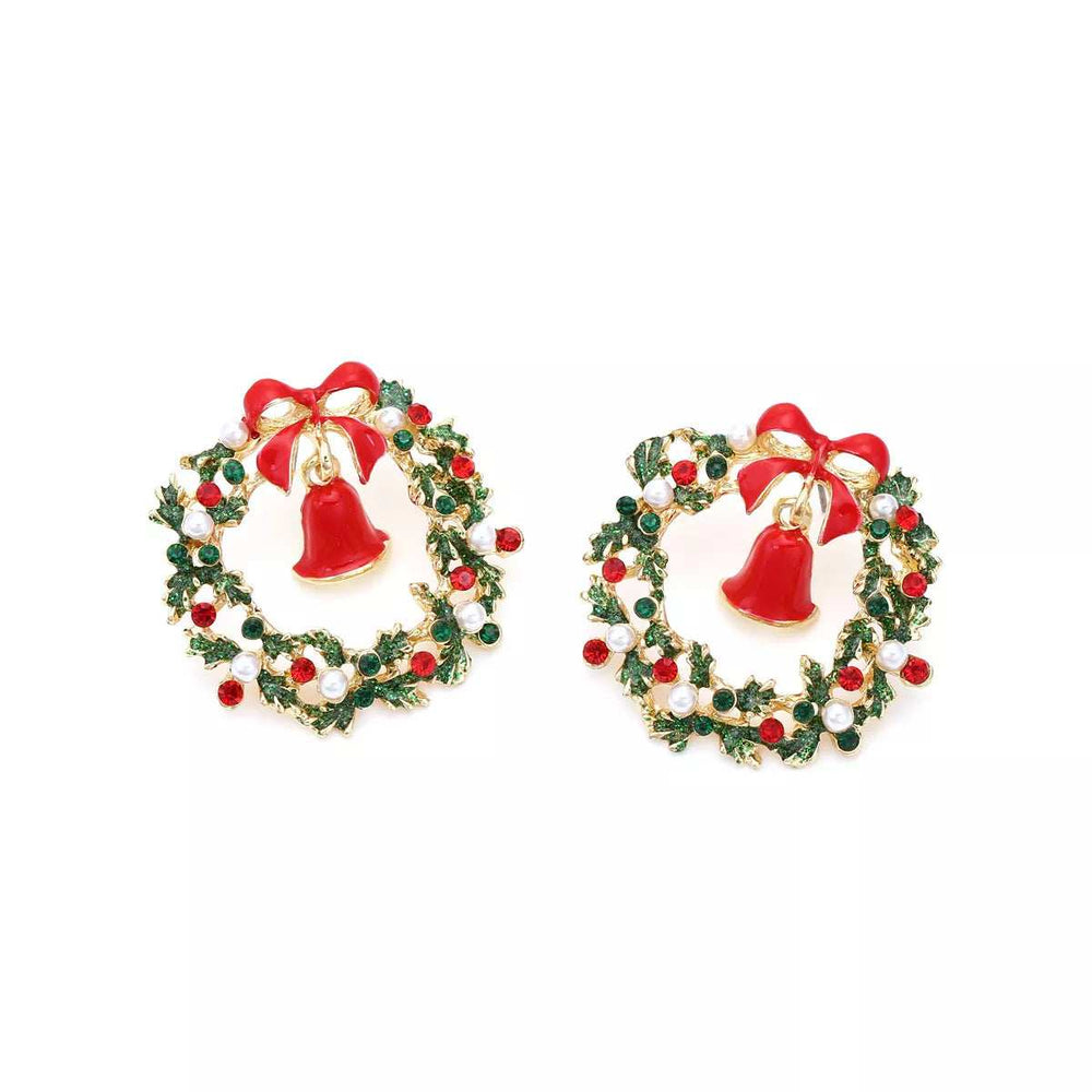 Christmas Wreath Bell Earrings - Trendsi - Flyclothing LLC