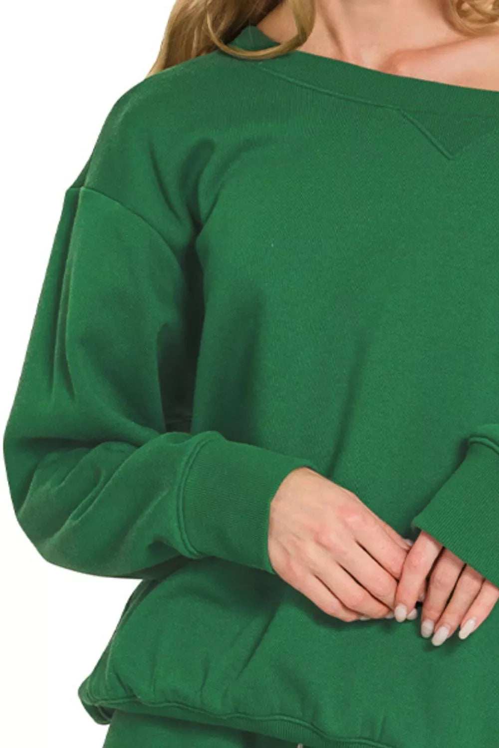 Zenana Fleece Boat Neck Sweatshirt and Shorts Set - Trendsi - Flyclothing LLC