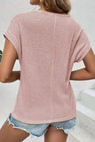 Lace Patchwork Waffle Short Sleeve Knit Top - Trendsi - Flyclothing LLC
