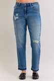 Judy Blue Full Size Mid Rise Bf Patch & Repair Destroy Release Hem Jeans Plus Size - Trendsi - Flyclothing LLC