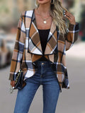 Plaid Open Front Long Sleeve Jacket - Trendsi - Flyclothing LLC