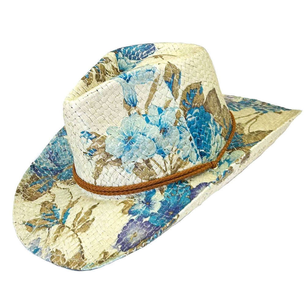 Rockmount Ranch Ware Floral Violet & Green Print Straw Western Cowgirl Hat - Rockmount Clothing - Flyclothing LLC