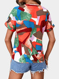 Printed V-Neck Short Sleeve Blouse - Trendsi - Flyclothing LLC
