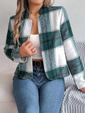 Plaid Open Front Long Sleeve Jacket - Trendsi - Flyclothing LLC
