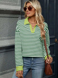Striped Johnny Collar Long Sleeve Sweatshirt - Trendsi - Flyclothing LLC
