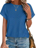 Eyelet Round Neck Short Sleeve Top - Trendsi - Flyclothing LLC