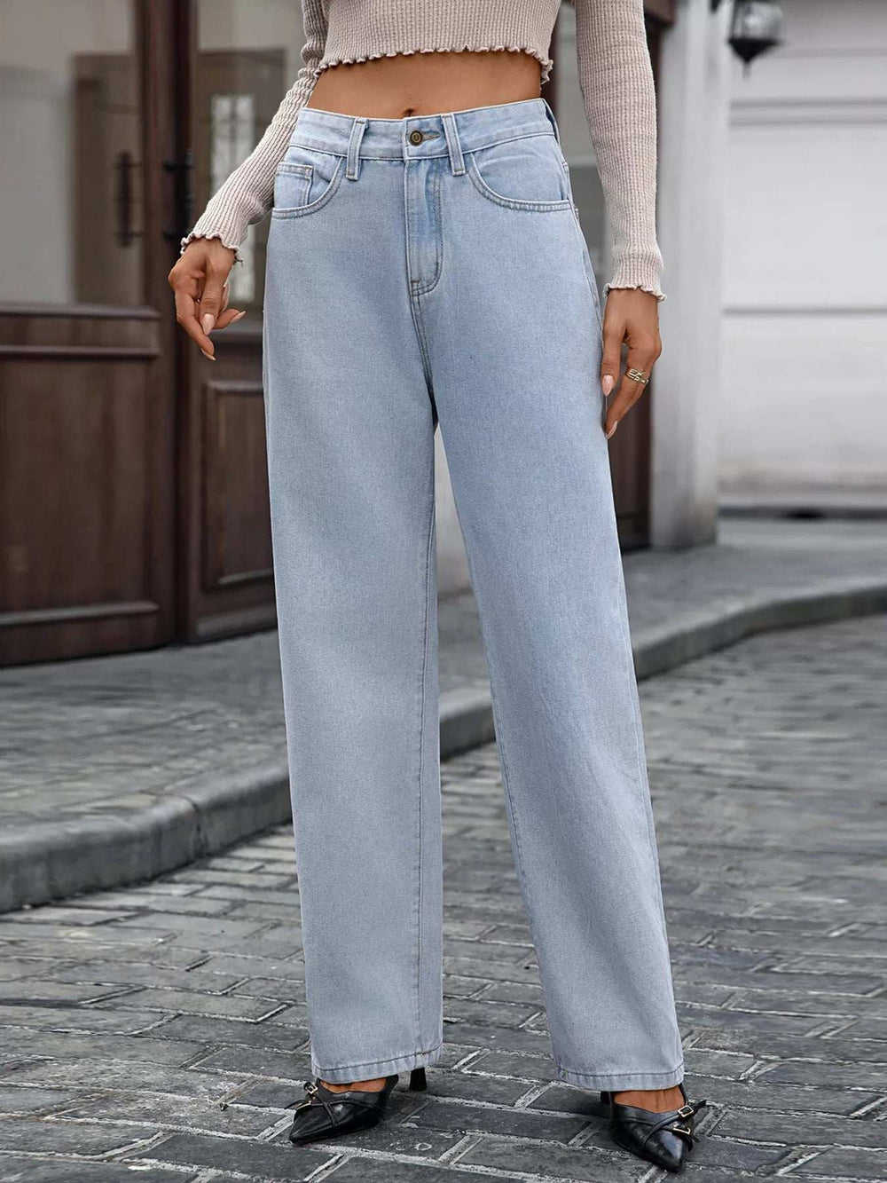 High Waisted Wide Leg Jeans - Trendsi - Flyclothing LLC